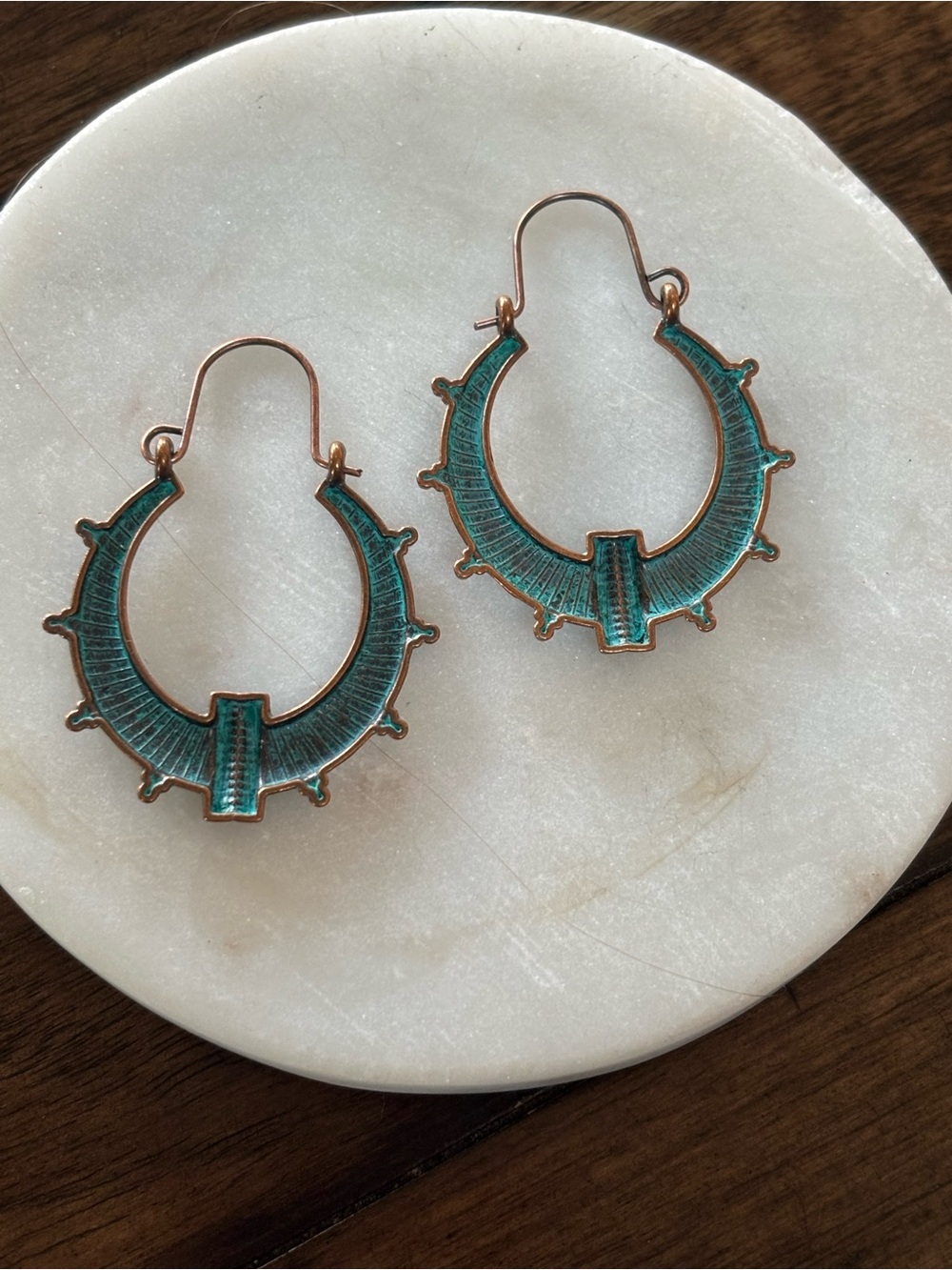 Turquoise Patina Hoop Earrings - Women Jewelry